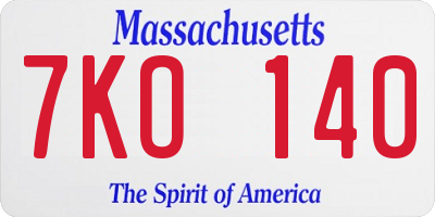 MA license plate 7KO140