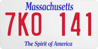 MA license plate 7KO141