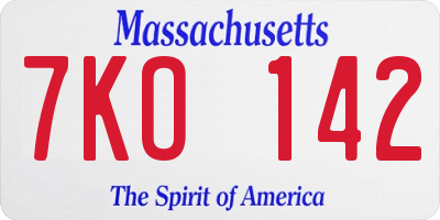 MA license plate 7KO142