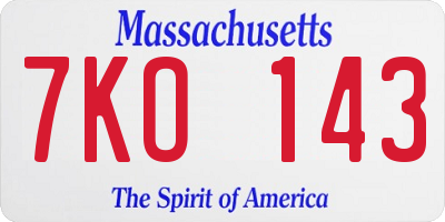 MA license plate 7KO143