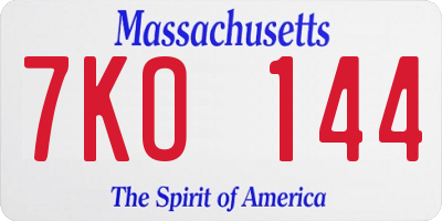 MA license plate 7KO144