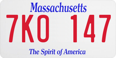 MA license plate 7KO147