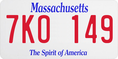 MA license plate 7KO149