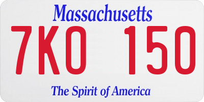 MA license plate 7KO150