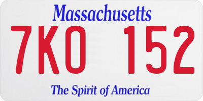 MA license plate 7KO152