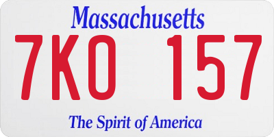MA license plate 7KO157