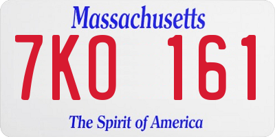 MA license plate 7KO161