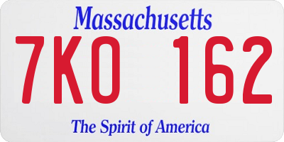 MA license plate 7KO162