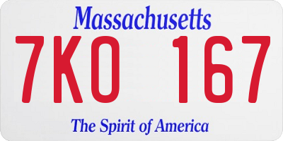 MA license plate 7KO167