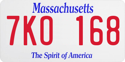 MA license plate 7KO168