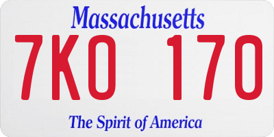 MA license plate 7KO170