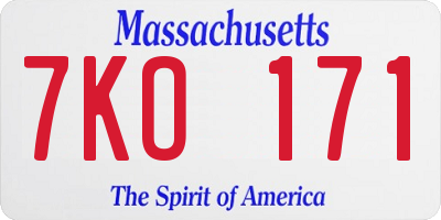 MA license plate 7KO171