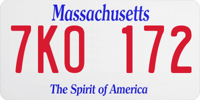 MA license plate 7KO172