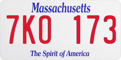 MA license plate 7KO173