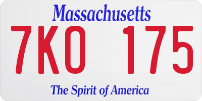 MA license plate 7KO175