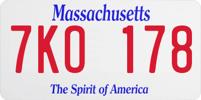 MA license plate 7KO178