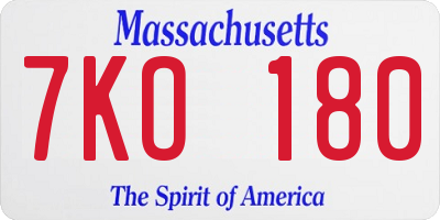 MA license plate 7KO180