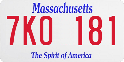 MA license plate 7KO181