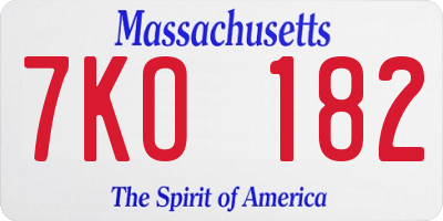 MA license plate 7KO182