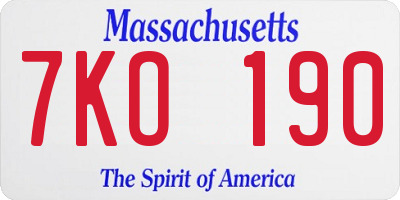 MA license plate 7KO190