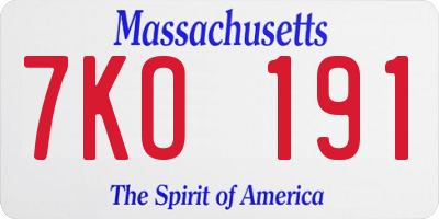 MA license plate 7KO191