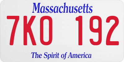 MA license plate 7KO192