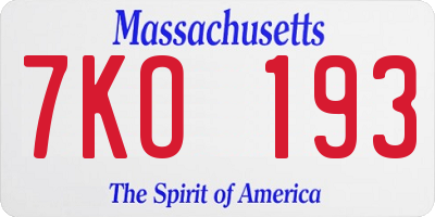 MA license plate 7KO193