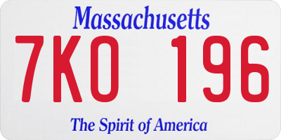 MA license plate 7KO196