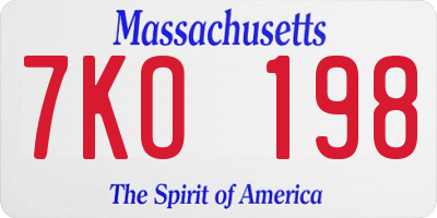 MA license plate 7KO198