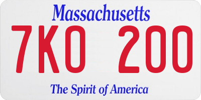 MA license plate 7KO200