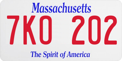 MA license plate 7KO202