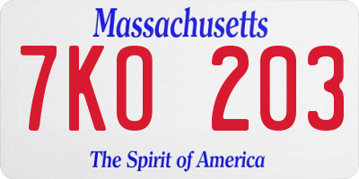 MA license plate 7KO203