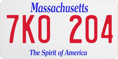 MA license plate 7KO204