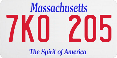 MA license plate 7KO205