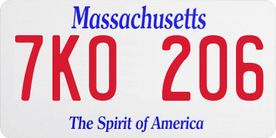MA license plate 7KO206