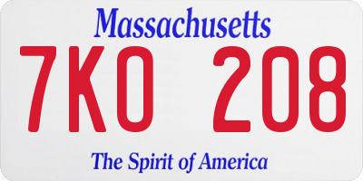 MA license plate 7KO208