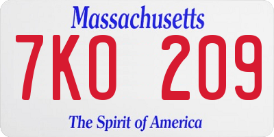 MA license plate 7KO209