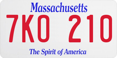 MA license plate 7KO210