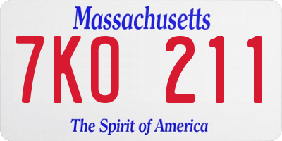 MA license plate 7KO211