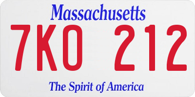 MA license plate 7KO212
