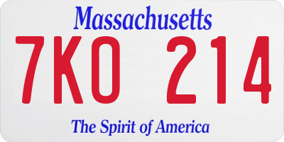 MA license plate 7KO214