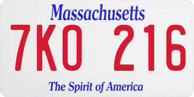MA license plate 7KO216