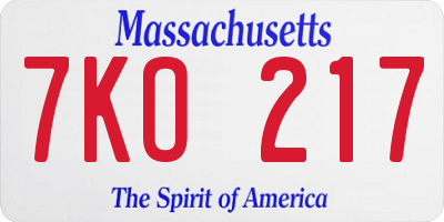 MA license plate 7KO217