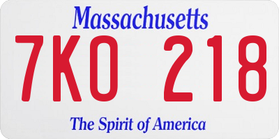 MA license plate 7KO218