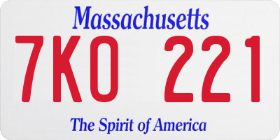MA license plate 7KO221