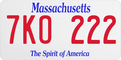 MA license plate 7KO222