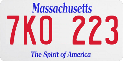 MA license plate 7KO223