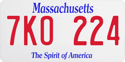 MA license plate 7KO224