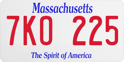MA license plate 7KO225