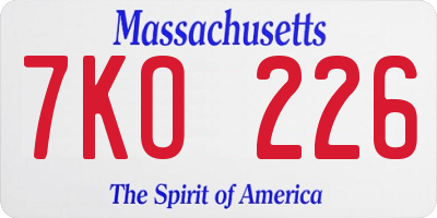 MA license plate 7KO226